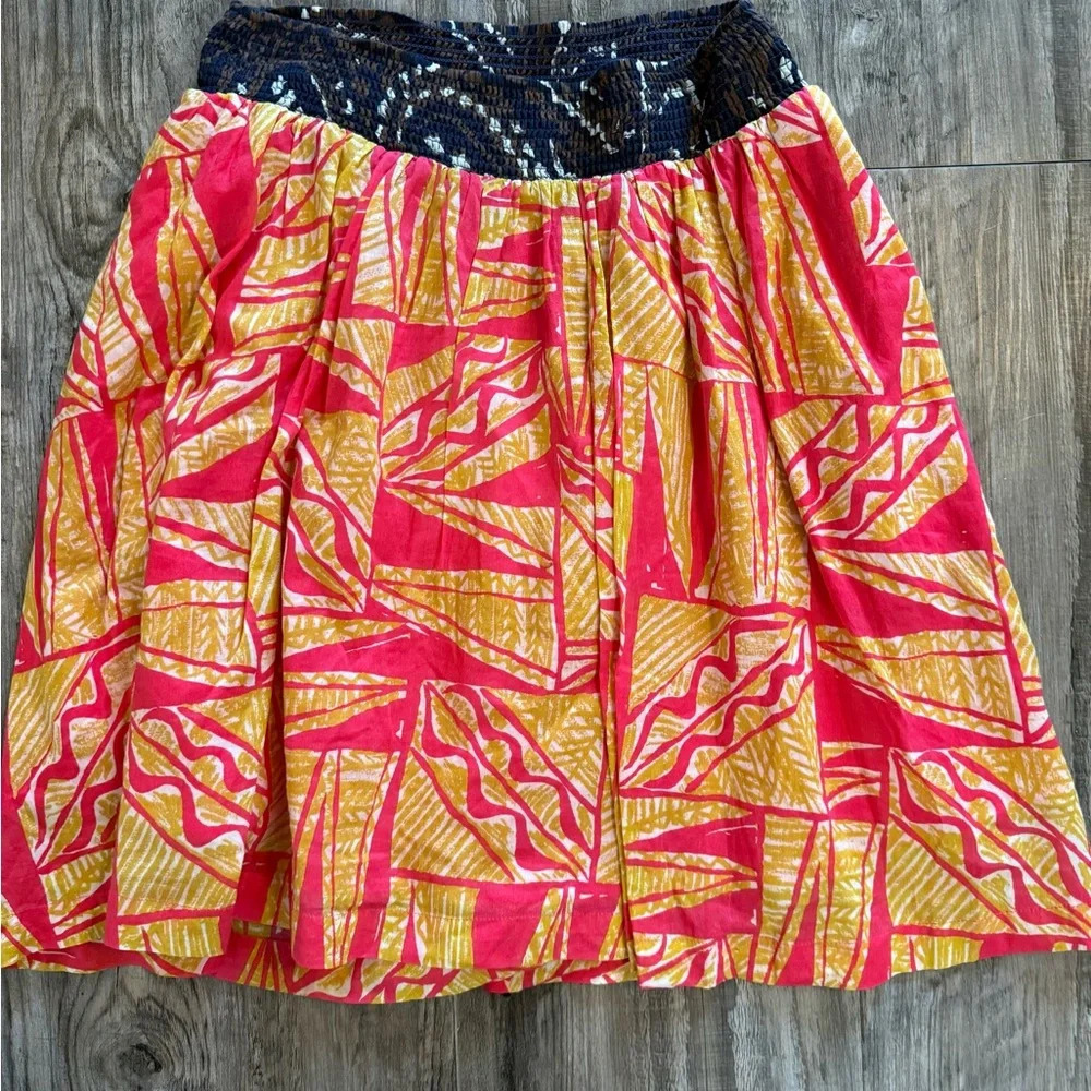 - Anthropologie Vanessa Virginia cotton skirt retro mixed patterns  pull o…